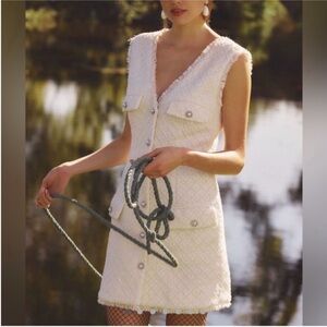 Nwot BHLDN V-Neck Pearl Tweed Mini Dress size XS‎